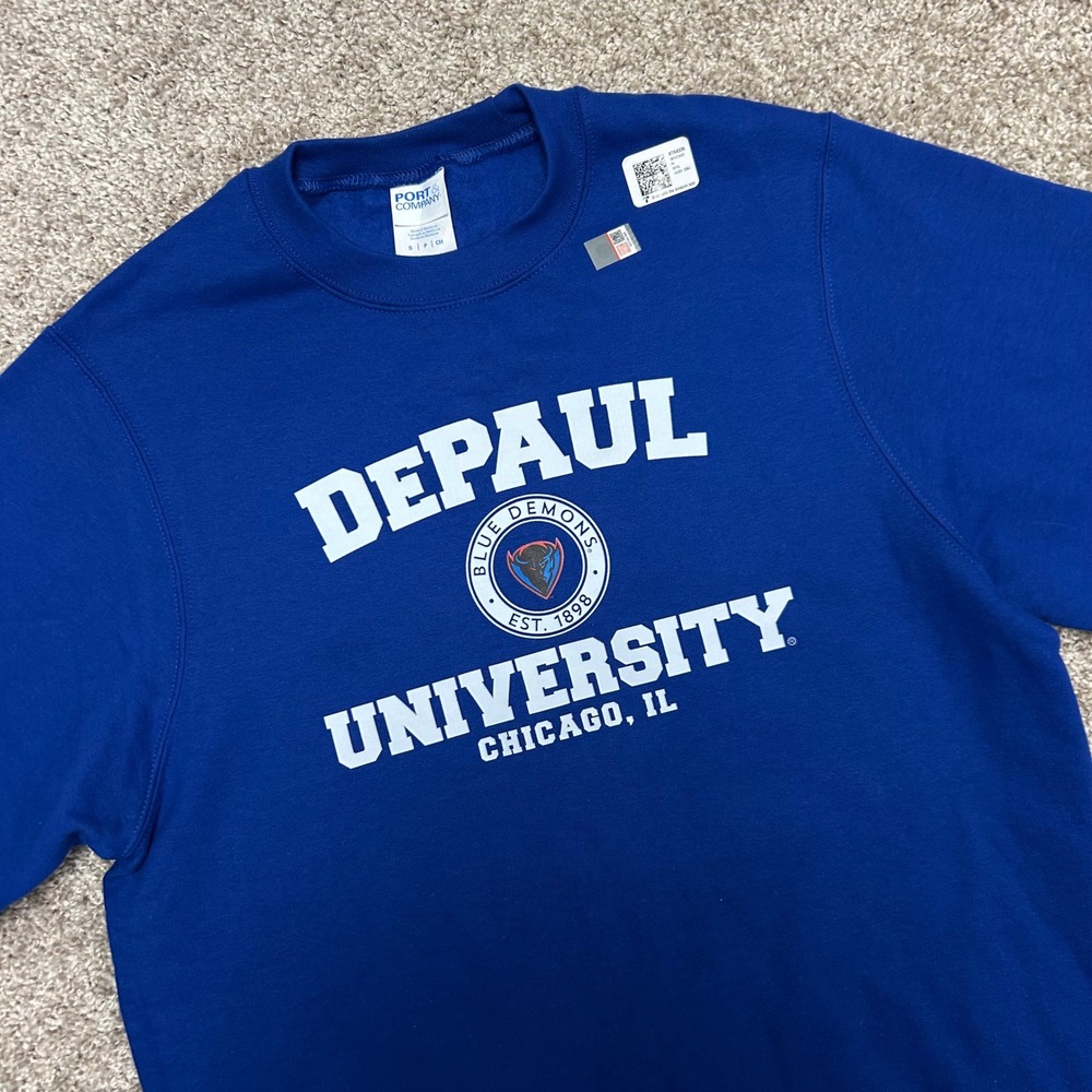 Depaul University‎ Crewneck Sweatshirt Size Small Blue Demons NWOT Logo Blue